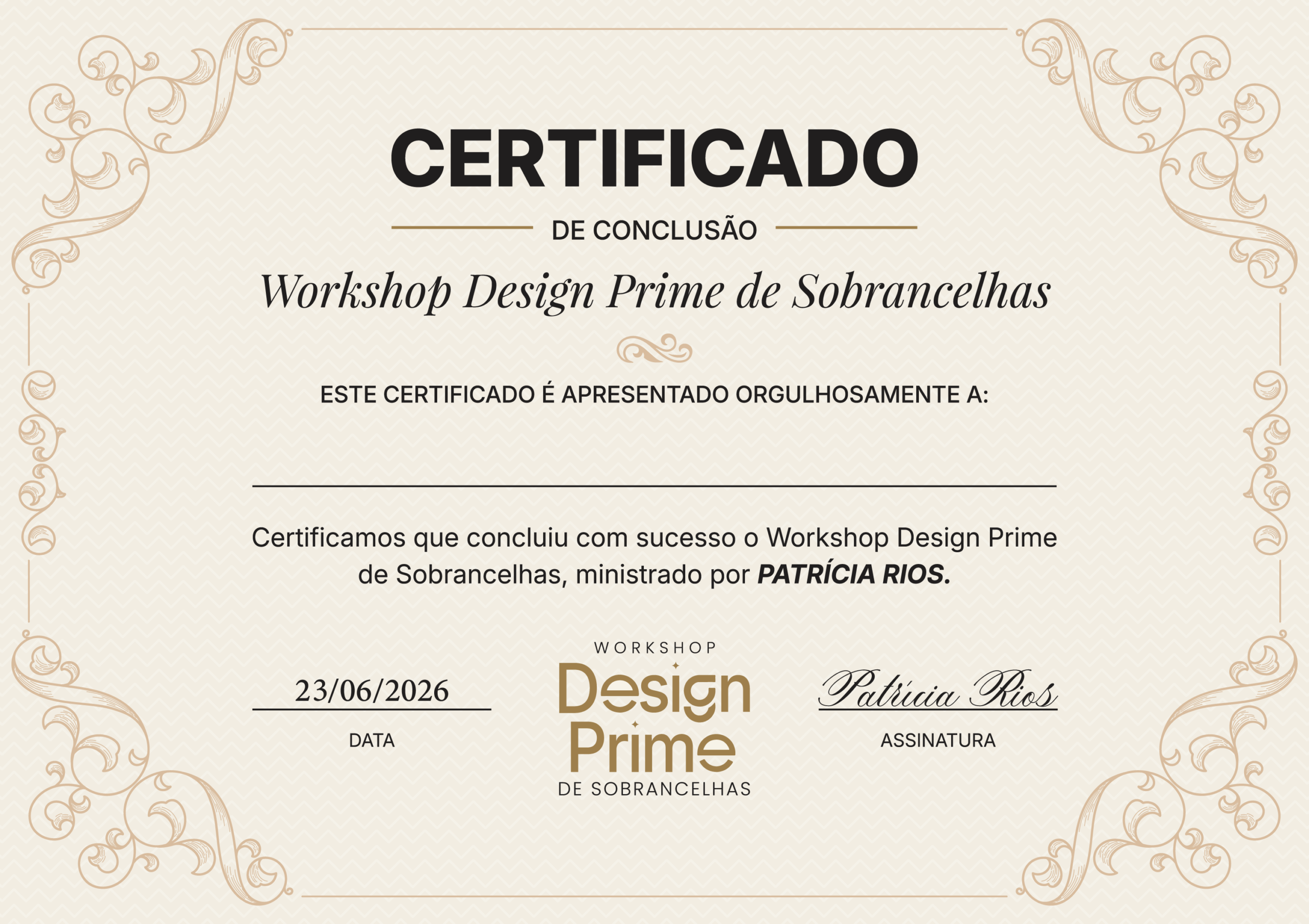 Certificado — Workshop Design Prime de Sobrancelhas